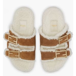 Fendi "Feel" genuine suede/shearling slide